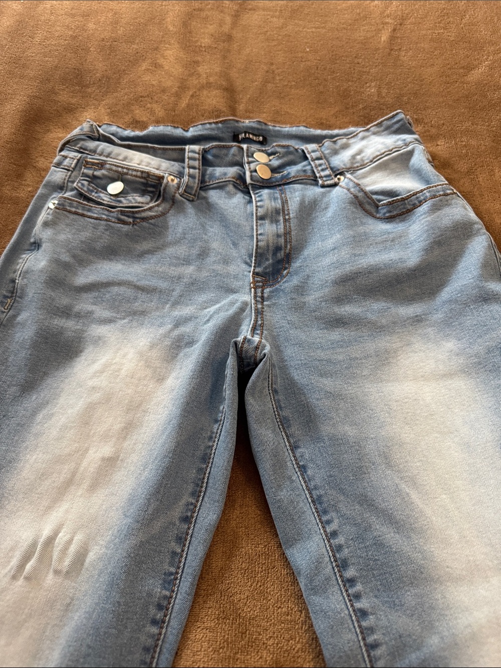 Women's Light Blue Straight Leg Jeans with High Waist